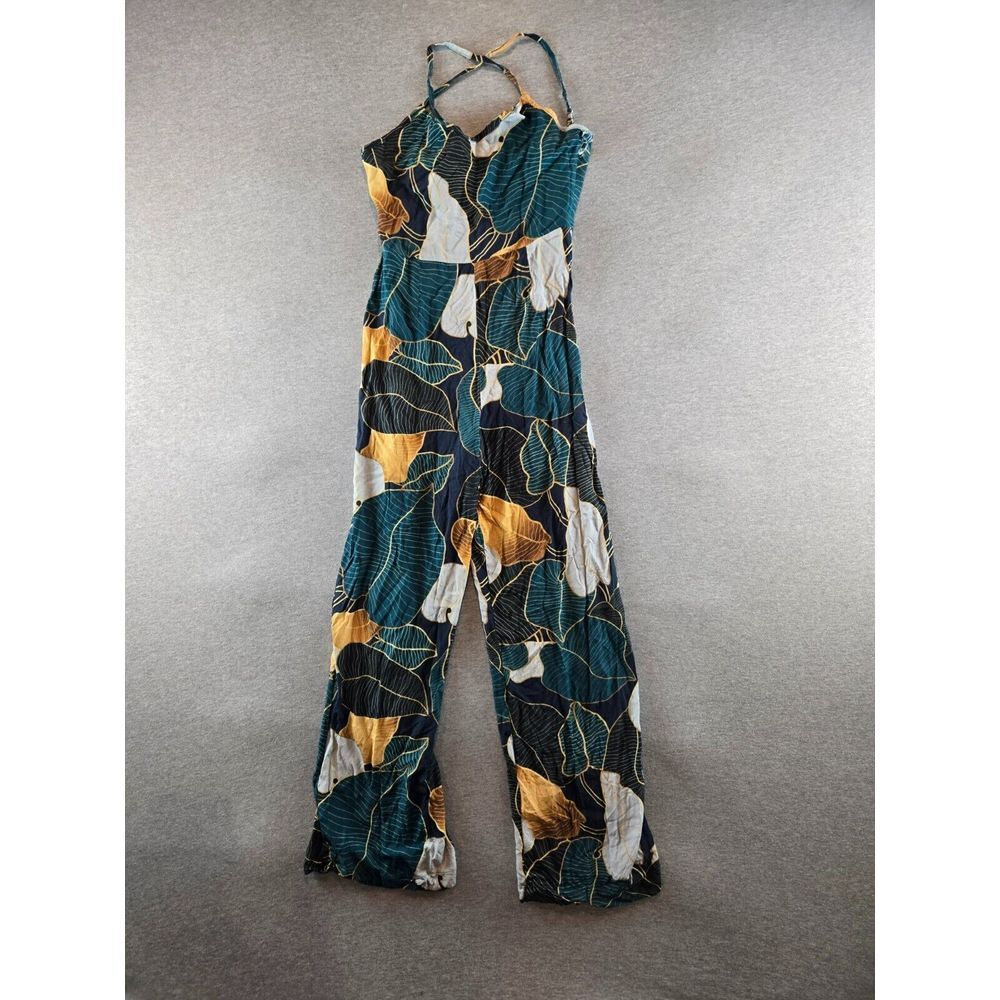 Averie Blue Floral Sleeveless Jumpsuit Beach Wide Leg Bathing Suit Cover‎ Up XS